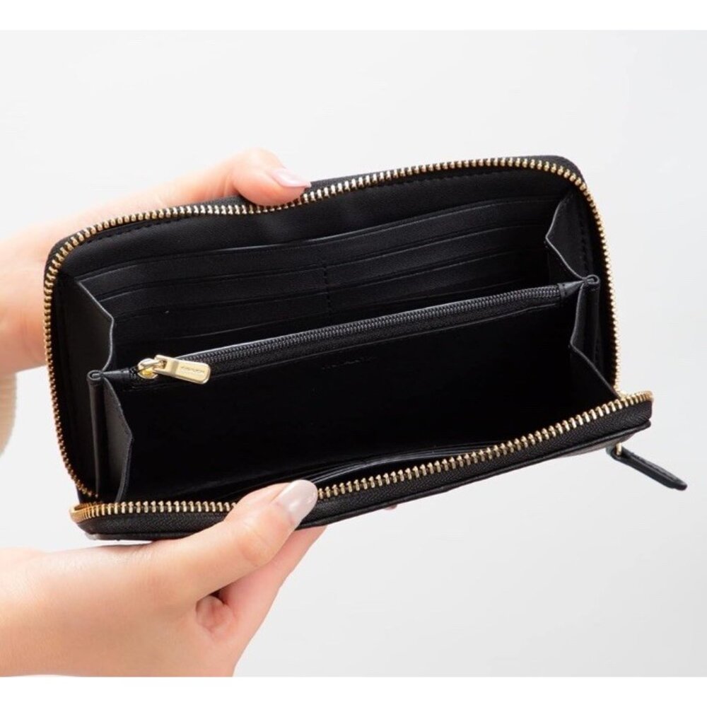 Coach Long Zip Around Wallet In Signature Canvas Brown Black Gold Tone Hardware - Picture 11 of 16